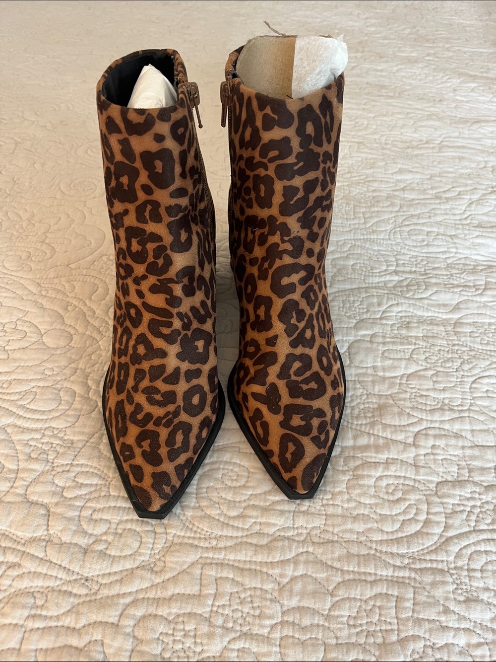 Leopard Print Pointed Toe Ankle Booties - Brown